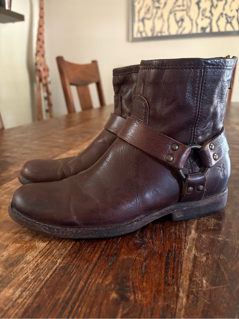Frye Brown Leather Ankle Harness Booties
